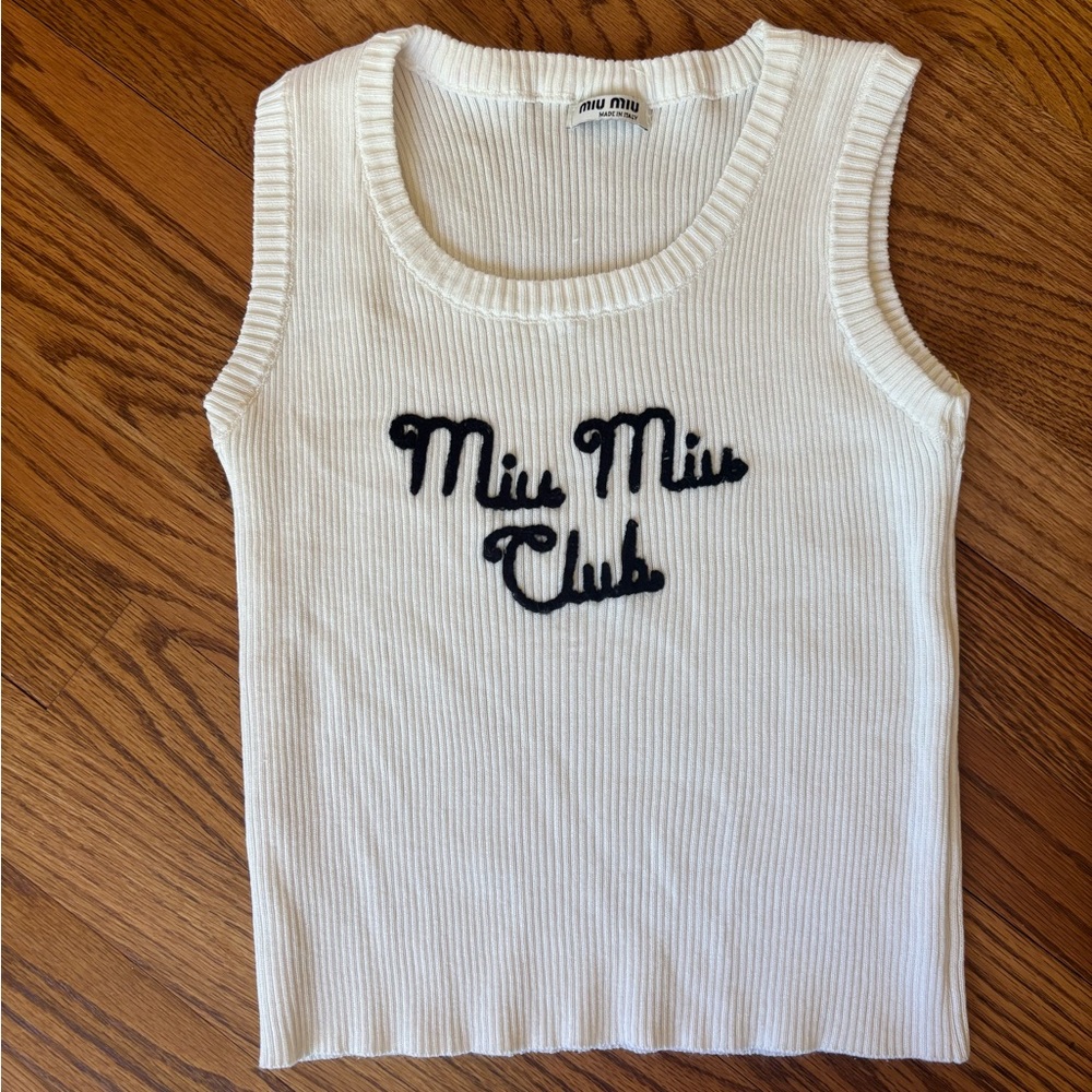 Miu Miu White Ribbed Tank Top